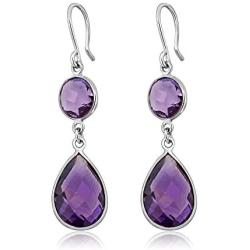 Gem Stone King 925 Sterling Silver Purple Amethyst Gemstone Birthstone Round & Pear Shape Womens Dangle Earrings (13.00 Cttw, 1.5 Inch)