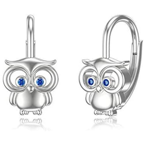 Owl Earrings Hoop Lucky Sterling Silver Animal Lover Jewelry Set Valentine‘s Day Birthday Gifts for Women Girlfriend Best Friend