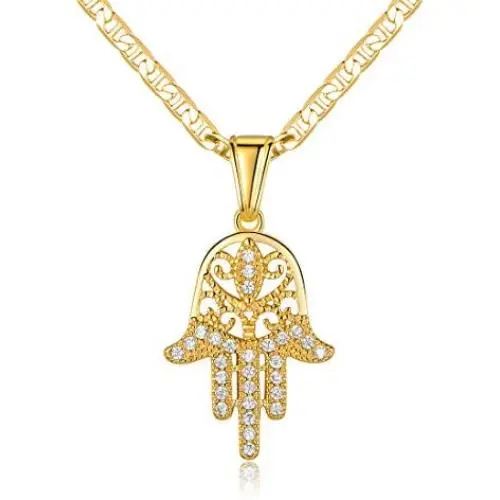 Barzel 18K Gold Plated Flat Mariner/Marina 060 3MM Chain Necklace With Hamsa Hand Pendant Barzel 18K Gold Plated Flat Mariner/Marina 060 3MM Chain Necklace With Hamsa Hand Pendant