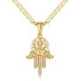 Barzel 18K Gold Plated Flat Mariner/Marina 060 3MM Chain Necklace With Hamsa Hand Pendant