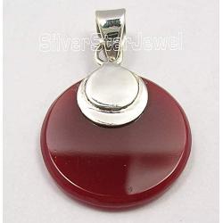 SilverStarJewel Gemstone Jewelry Round Carnelian Pendant 3.6 cm Sterling Silver