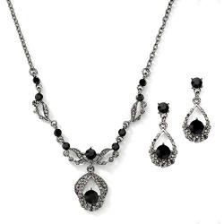 Mariell Jet Hematite Black Vintage Crystal Necklace & Earrings Jewelry Set for Prom, Bridal, Bridesmaids