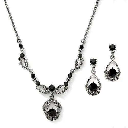 Mariell Jet Hematite Black Vintage Crystal Necklace & Earrings Jewelry Set for Prom, Bridal, Bridesmaids Mariell Jet Hematite Black Vintage Crystal Necklace & Earrings Jewelry Set for Prom, Bridal, Bridesmaids