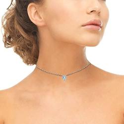 Sterling Silver Genuine or Synthetic Gemstone Oval Halo Short Choker Necklace with CZ Accents