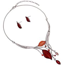 Rosemarie Collections Womens Leaf Design Statement Bib Necklace Earrings Set, 14''-17'' with 3'' Extender