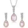 Water Drop Pearl Stud Earrings & Silver Chain Pendant Set| Good Quality Natural, Flawless Freshwater Pearl & 925 Sterling Silver| The Most Unique Fashion Jewelry Set (2 | Pink Pearls)