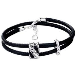 925 Sterling Silver Vintage Bracelets for Women Adjustable Leather Wrap Bracelets