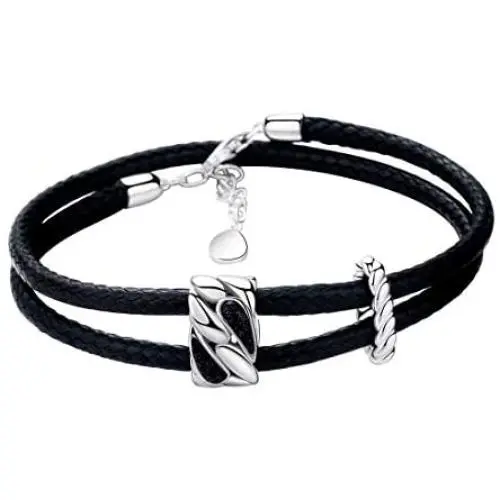 925 Sterling Silver Vintage Bracelets for Women Adjustable Leather Wrap Bracelets