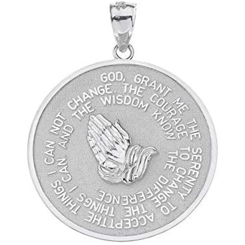 Solid 925 Sterling Silver Bible Verse Serenity and Lords Prayer Medal Pendant