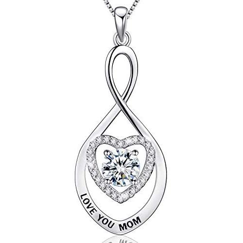 MUATOGIML Mothers Birthday Gifts 925 Sterling Silver Love You Mom Heart Infinity Pendant Necklace for Women Nana