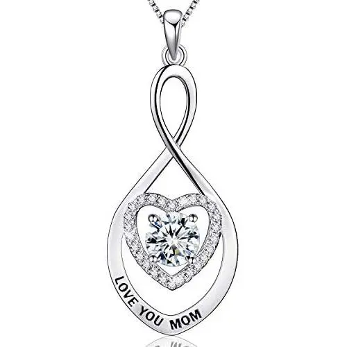 MUATOGIML Mothers Birthday Gifts 925 Sterling Silver Love You Mom Heart Infinity Pendant Necklace for Women Nana