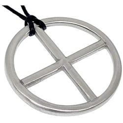 Sun Wheel Solar Cross Circle Jewelry Neo-paganism Norse Viking Celtic Wicca Pagan Protection Amulet Silver Pewter Unisex Mens Pendant Necklace Medallion Charm for men Black Adjustable Cord