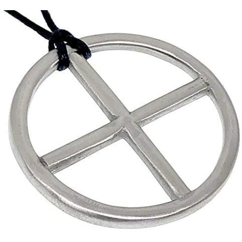 Sun Wheel Solar Cross Circle Jewelry Neo-paganism Norse Viking Celtic Wicca Pagan Protection Amulet Silver Pewter Unisex Mens Pendant Necklace Medallion Charm for men Black Adjustable Cord