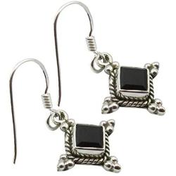 SilverStarJewel 925 Sterling Silver Natural Black Onyx Oxidized Drop Dangle Earrings 1.2''