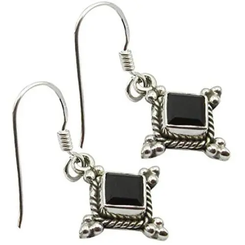 SilverStarJewel 925 Sterling Silver Natural Black Onyx Oxidized Drop Dangle Earrings 1.2'' SilverStarJewel 925 Sterling Silver Natural Black Onyx Oxidized Drop Dangle Earrings 1.2''