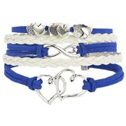 LuxglitterLin Infinity Love Double Heart Charm Leather 5 Wrap Multicolor Bracelets Handmade Braided Rope Cuff Wristband 7''Adjustble
