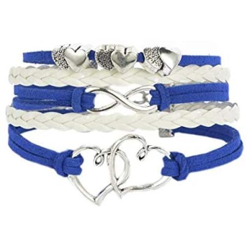 LuxglitterLin Infinity Love Double Heart Charm Leather 5 Wrap Multicolor Bracelets Handmade Braided Rope Cuff Wristband 7''Adjustble