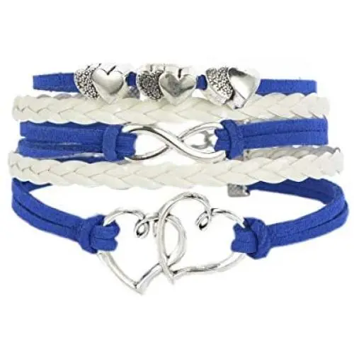 LuxglitterLin Infinity Love Double Heart Charm Leather 5 Wrap Multicolor Bracelets Handmade Braided Rope Cuff Wristband 7''Adjustble