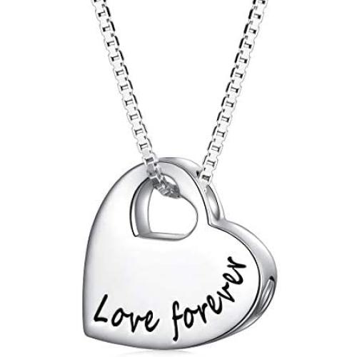 JZMSJF 925 Sterling Silver Memorial Urn Heart Necklace Love Forever Mom Dad Grandmother/father Pet Cremation Pendant Jewelry for Ashes