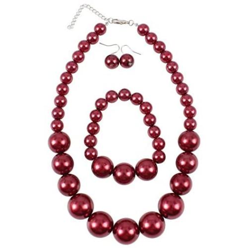 KOSMOS-LI Womens Large Big Simulated Pearl Statement 19'' Necklace Bracelet and Earrings Jewelry Set