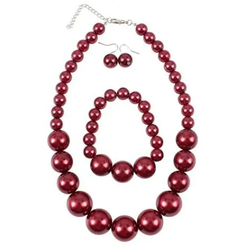 KOSMOS-LI Womens Large Big Simulated Pearl Statement 19'' Necklace Bracelet and Earrings Jewelry Set