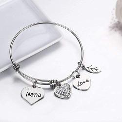 Luvalti Grandma Nana Love Heart Charm Bracelet Adjustable Bangle Gift for Women
