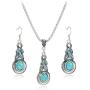 coadipress Ethnic Bohemian Tibetan Alloy Earrings and Necklace Set for Women Girls Vintage Water Teardrop Drop Blue Crystal Oval Turquoise Resin Boho Dangle Gift Jewelry