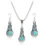 coadipress Ethnic Bohemian Tibetan Alloy Earrings and Necklace Set for Women Girls Vintage Water Teardrop Drop Blue Crystal Oval Turquoise Resin Boho Dangle Gift Jewelry