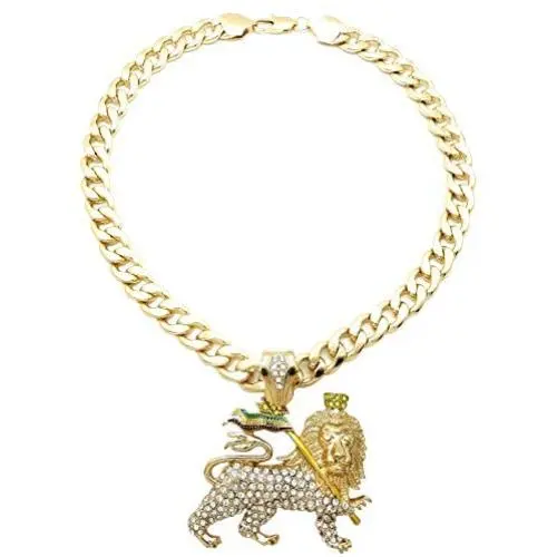 GWOOD Lion of Judah Pendant with Crystal Rhinestones and 25 Inch Link Necklace GWOOD Lion of Judah Pendant with Crystal Rhinestones and 25 Inch Link Necklace
