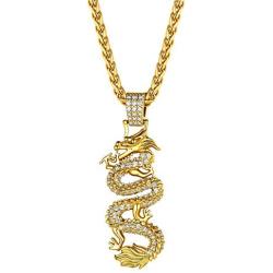 GOLDCHIC JEWELRY Gold Plated Dragon/Buddha Totem Pendant with 51cm+5cm Extender Chain, Men Women Chinese Religion Lucky Amulet Protection Fengshui Jewelry