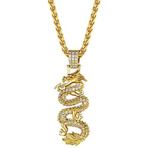 GOLDCHIC JEWELRY Gold Plated Dragon/Buddha Totem Pendant with 51cm+5cm Extender Chain, Men Women Chinese Religion Lucky Amulet Protection Fengshui Jewelry
