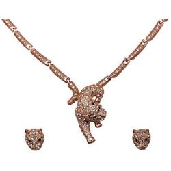 Faship Panther Leopard Jaguar Rhinestone Crystal Necklace Earrings Set