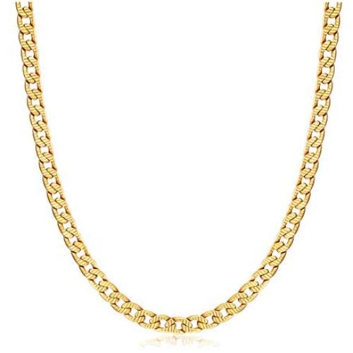 Barzel Gold Chain Necklace for Women, Men, Boys & Girls 18k Gold Plated Diamond Cut Curb/Cuban Link Chain Necklace 5MM for Men, Women & Teens - Made in Brazil