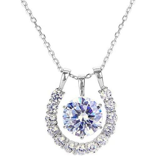 EVER FAITH 925 Sterling Silver Cubic Zirconia Elegant Horseshoe Pendant Necklace Chain Italty Clear