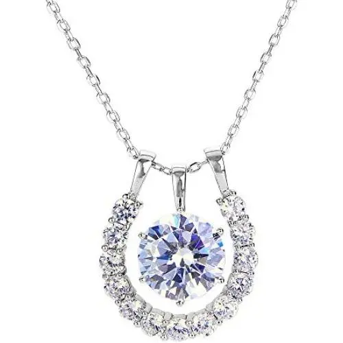 EVER FAITH 925 Sterling Silver Cubic Zirconia Elegant Horseshoe Pendant Necklace Chain Italty Clear EVER FAITH 925 Sterling Silver Cubic Zirconia Elegant Horseshoe Pendant Necklace Chain Italty Clear