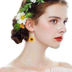 BELUCKIN Fashion Pearl Sunflower Dangle Earrings for Women Yellow Enamel Daisy Sun Flower Earring Jewelry Gift