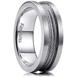 King Will Mens 4mm Stainless Steel Wedding Ring Sliver Steel Wire Inlay Domed Style High Polished