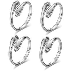 4 Pieces Hugging Hands Rings Gold Silver Hands Embrace Open Rings Adjustable Couple Hug Rings Romantic Lover Wedding Ring Jewelry Gifts