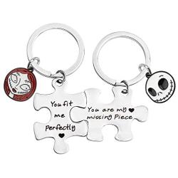 SEIRAA 2pcs The Nightmare Before Christmas Puzzle Keychain Set for Couple You’re My Missing Pieces Matching Jewelry