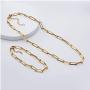Lcherry Paperclip Choker Necklace Paperclip Bracelet 14K Real Gold Plated Oval Link Chain Necklace Bracelet Set for Women