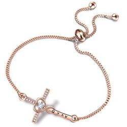 Zuo Bao Baptism Gift Christian Jewelry God is Greater Than The Highs and Lows Crystals Cross Adjustable Link Bracelets