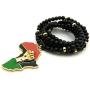 Fist Power in Pan African Colored Africa Map Pendant 6mm 30 inches Wooden Bead Necklace