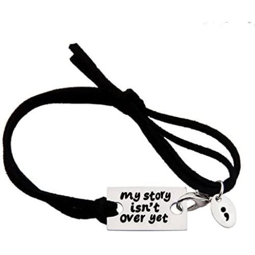WUSUANED Hand Stamped My Story Isnt Over Yet Motivational Quote Necklace Bracelet Set with Semicolon Charm
