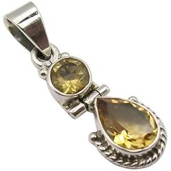 SilverStarJewel 925 Sterling Silver Citrine Necklace Pendant 1.2'' 2.9 Grams Wedding Fashion
