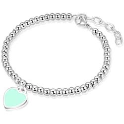 Jewanfix Charm Bracelet for Girls, Womens Stainless Steel Love Heart Charm Beaded Delicate Bracelet