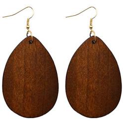 SMALLLOVE Wooden Hoop Earrings for Women Girls Retro Black African Bohemian Wood Teardrop Geometric Lightweight Dangle Drop Earrings