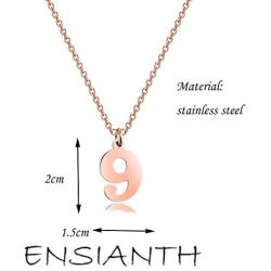 ENSIANTH Lucky Number Necklace Stainless Steel Pendant Necklace Birthday Gift Rose Gold Necklace Number 0-9
