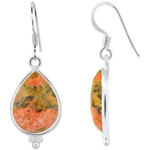 Orchid Jewelry 16.80 Ct Pear Multi Unakite Jasper Unique Jewellery 925 Sterling Silver Dangly Earrings Sets For Women Anniversary, Christmas Birthday Gifts For Wife And Girlfriend