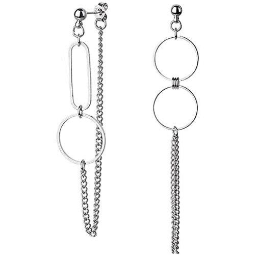 Asymmetric Korean Circle Geometric Chain Drop Earrings White Gold Plated Punk Style Street Fashion Cool Neutral Chain Hip-hop Hoop Earrings Lover Jewelry for Women Men