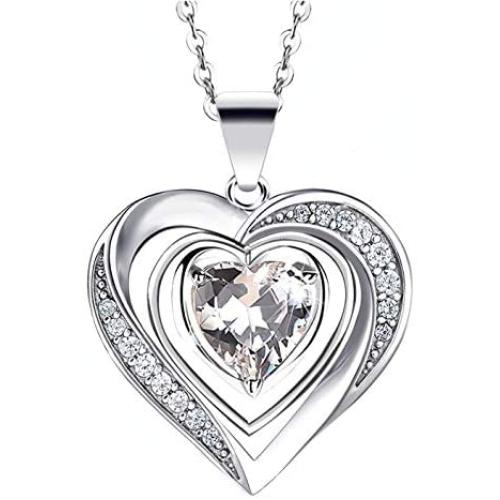 Hantaostyle Crystal Love Heart Pendant Necklaces for Women Mothers Day Birthstone Jewelry Gifts for girls Party/Birthday/Anniversary Day